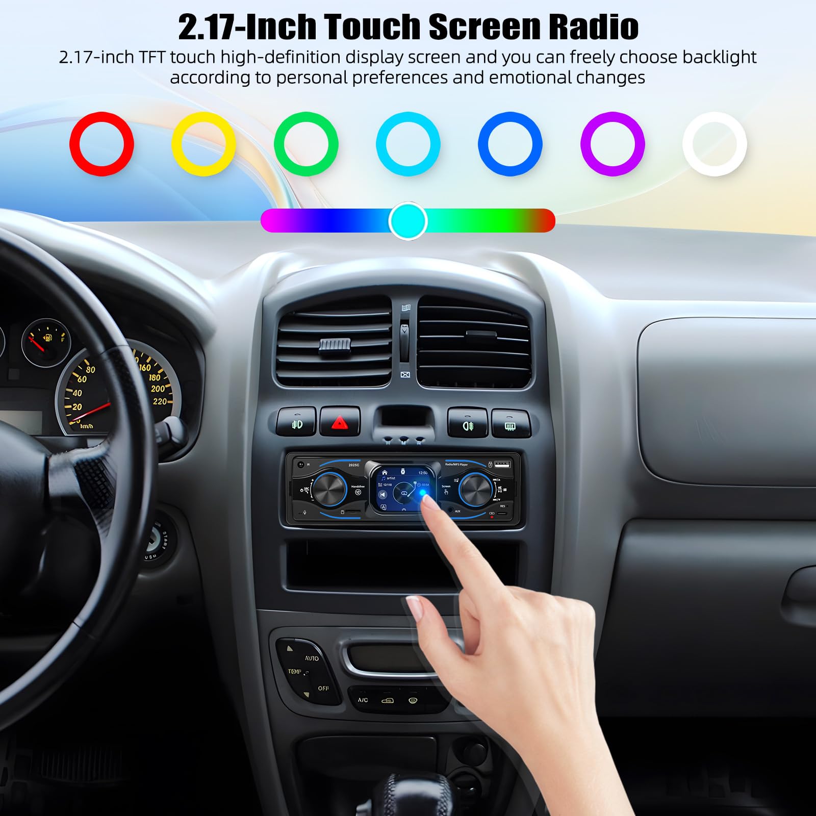 [2.17" SCHERMO TOUCH] CAMECHO Autoradio 1 Din Bluetooth Vivavoce Lettore Multimediale Digitale con Radio FM, Lettore MP3 per Auto, USB/Ingresso AUX/Riproduzione da Pen Drive + Telecomando Incluso