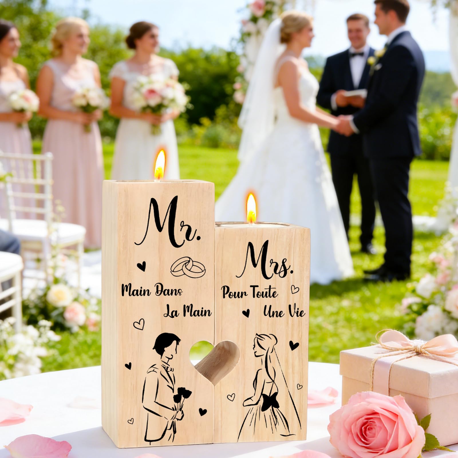 Cadeau Mariage, Cadeau de Mariage Personnalisé - Mr Mrs Candélabre en Bois, Cadeau Couple, Cadeaux pour Mariée Et Le Marié, Idée Cadeau Anniversaire Mariage, Fiançailles