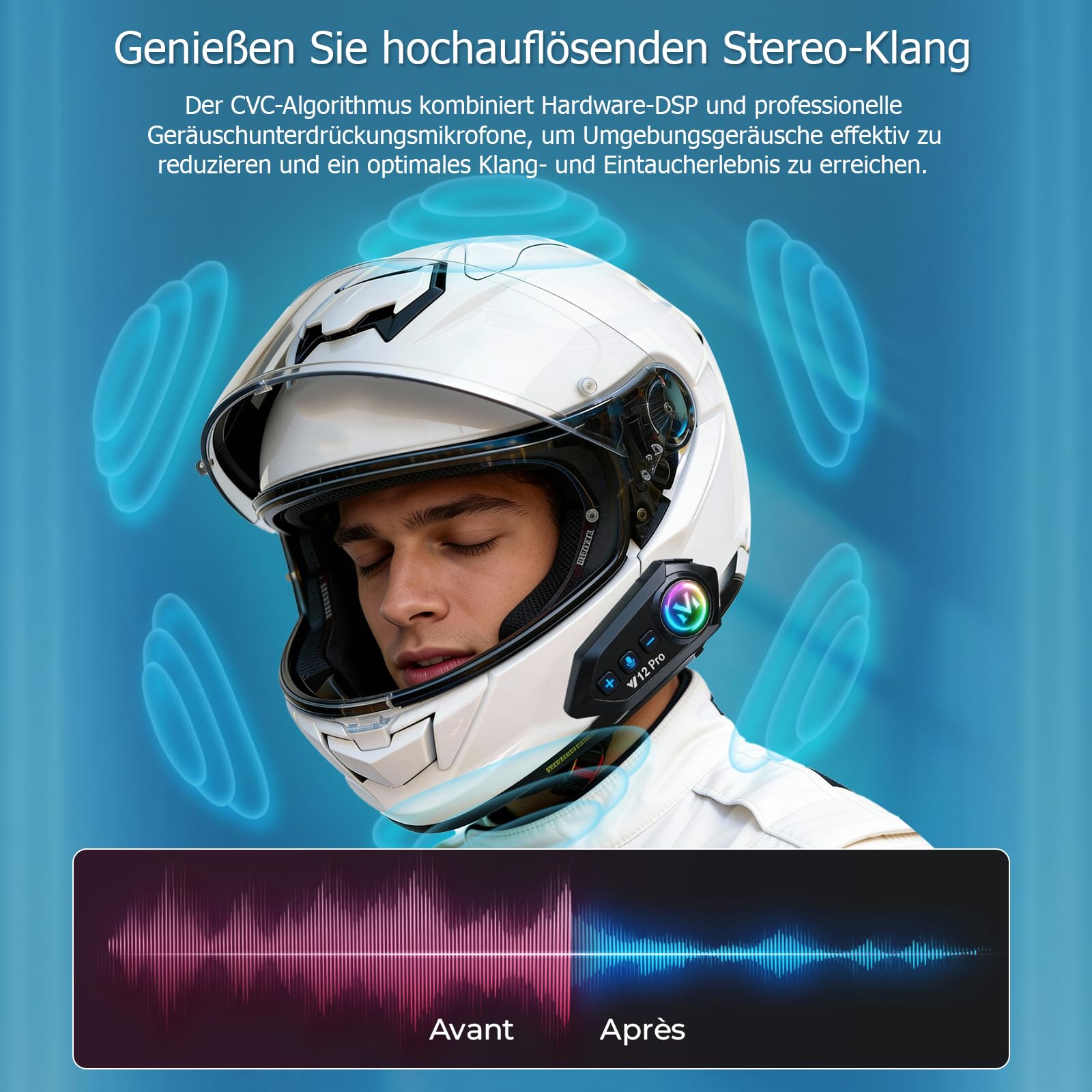 Intercom - Cuffie da moto per 2 persone, sistema di comunicazione Bluetooth