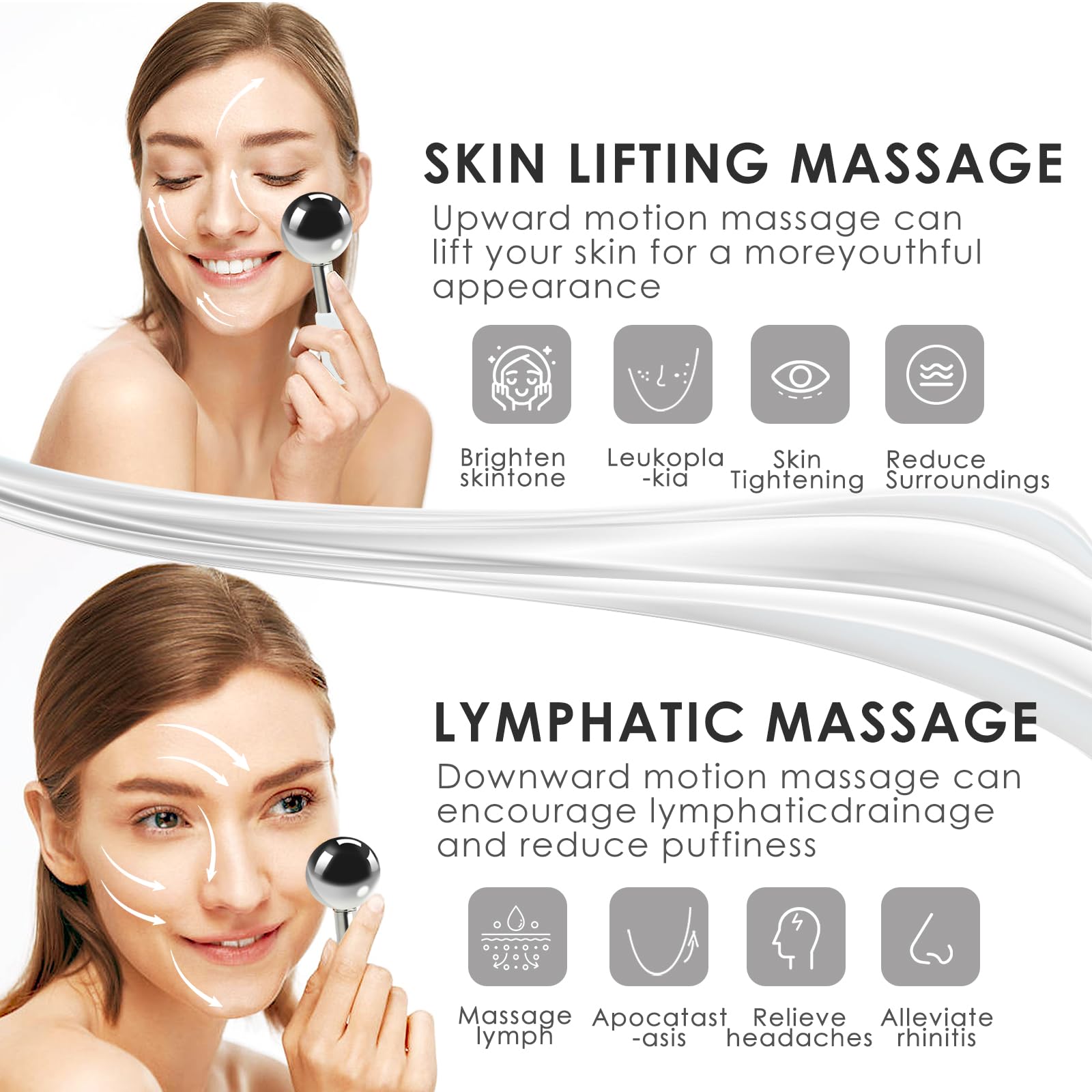 Glaçons incassables en acier inoxydable pour le visage, le cou et les yeux, bâtons cryogéniques pour soins de la peau, ciblent les cernes, les poches, les rides et les productions de collagène, blanc