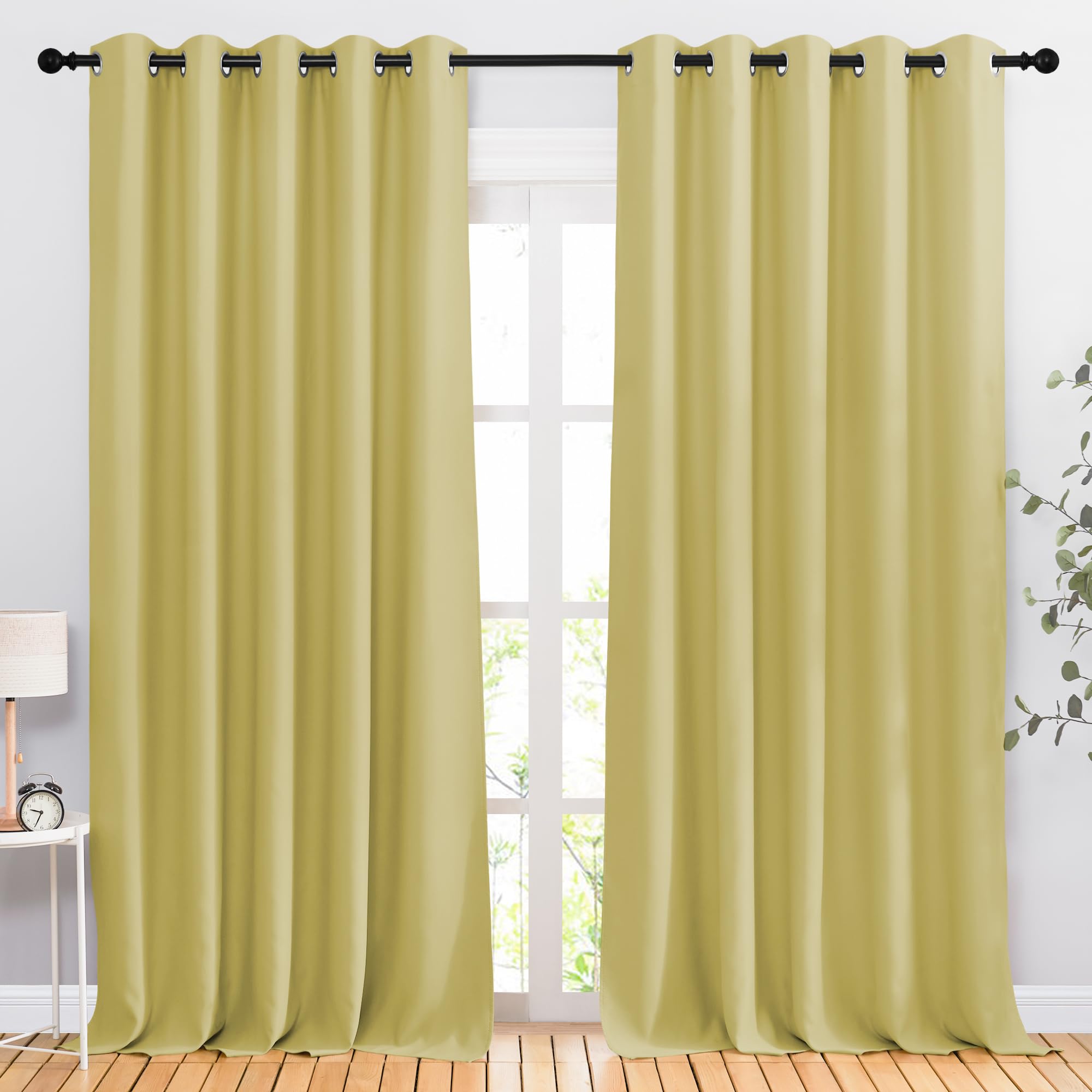 Photo 1 of NICETOWN Room Darkening Curtains for Windows - Home Fashion Energy Saving Grommet Top Thermal Insulated Drapes for Bedroom/Patio Door (Paler Yellow, 1 Pair, 66 by 90 Inch)