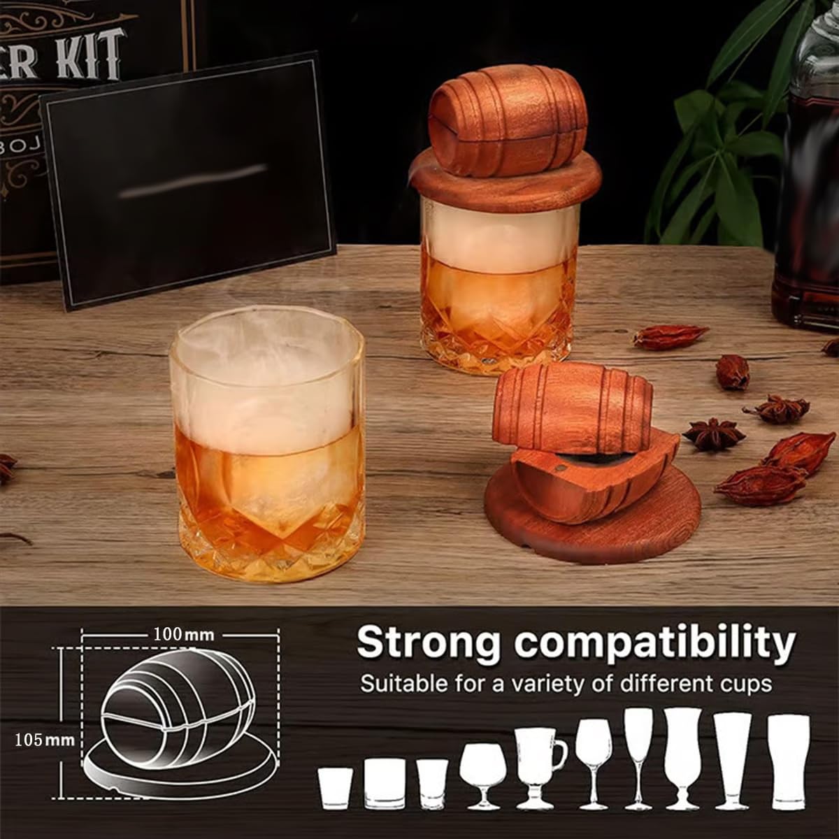 Kit per Affumicare in Botte di Legno, Affumicatore per Whisky e Cocktail, Kit per Affumicare in Stile Antico, Infusore per Affumicatore, Regalo Perfetto per Bar di Casa per Uomini, Papà, Mariti