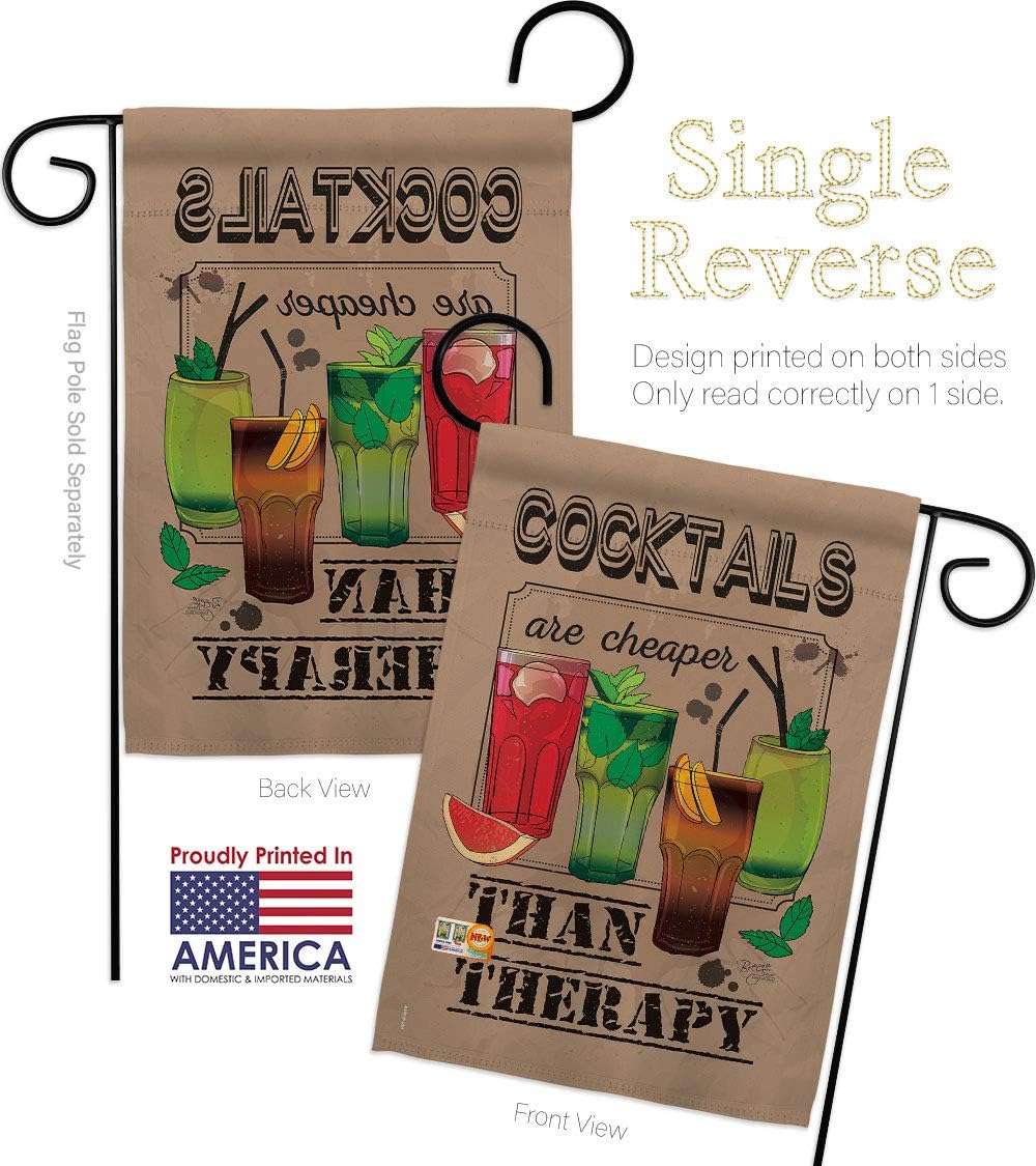 Cocktails are Cheaper Garden Flag Set Wall Holder Beverages Cocktail Margarita Mojito Bloody Mary Mai Tai Summer Tropical Refreshing Small Gift Yard House Banner Made In USA 13 X 18.5