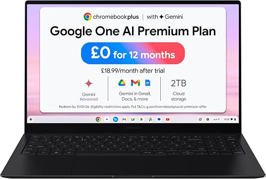 Samsung Galaxy Chromebook Plus Gemini AI Laptop, i5 Processor, Built in Gemini Quick Insert Key, 8GB Memory RAM 256GB Storage, Neptune Blue