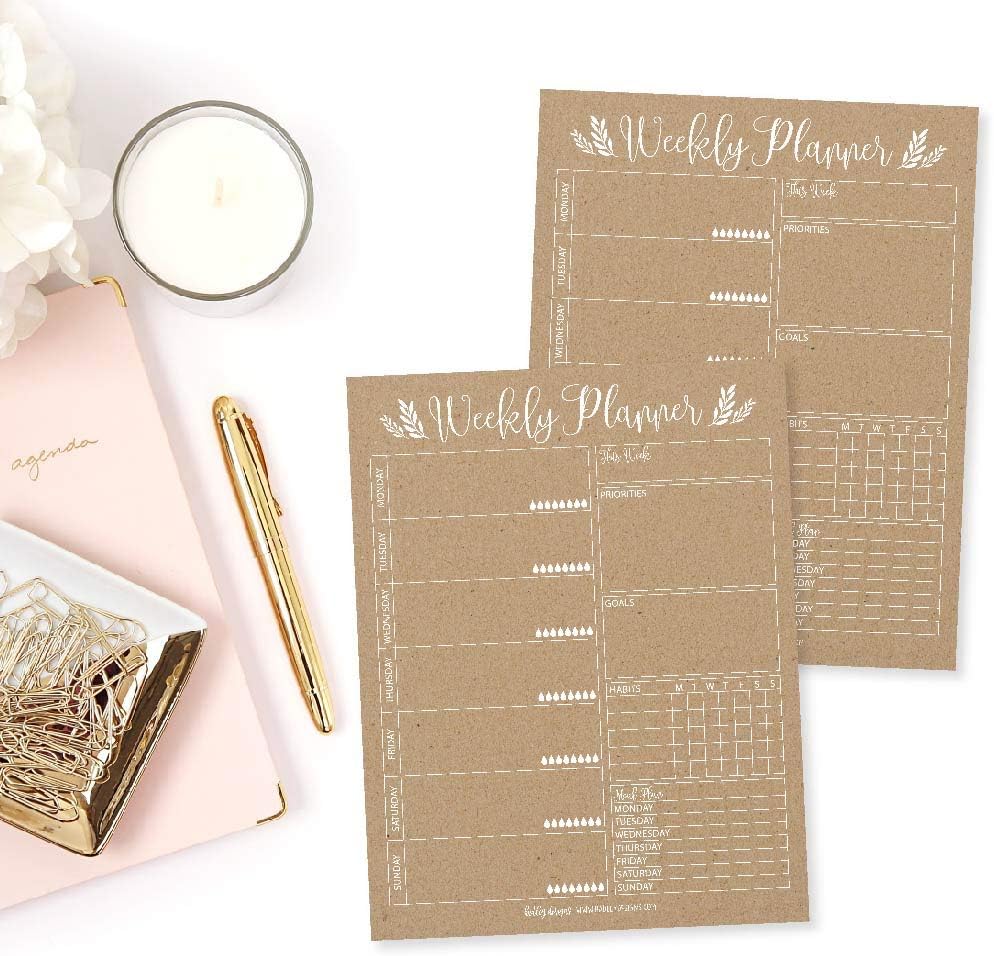 Rustic Undated Weekly Family Calendar Planner Pad, Mom Monthly to Do List Desk Paper Notepad, Week Day Weekend Organizer, Personal Goal Habit Tracker, Kids School Work Productivity, 50 Tear Off Pages : Office Products