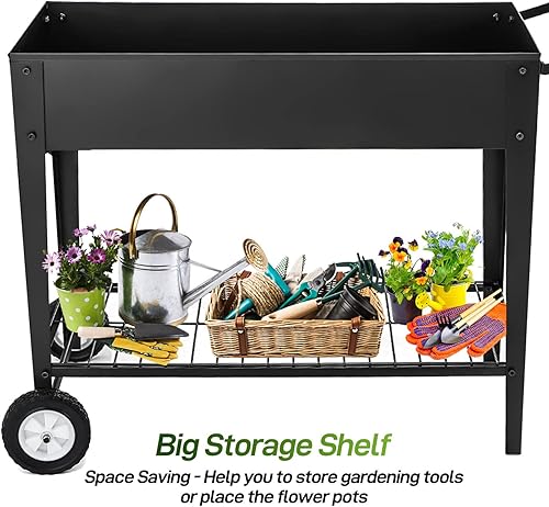Miniatura 3 de Cama de jardín elevada, carrito de cama de jardín elevado de metal móvil con patas y ruedas, cajas de macetas elevadas para jardín de hierbas al