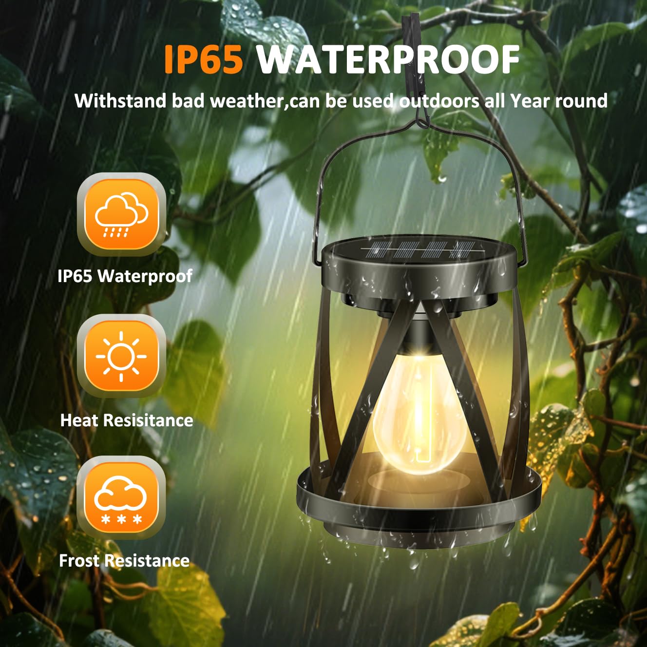 Liuyife Metal Solar Lantern Waterproof IP65, Auto On Off 2 Pack Hanging Lanterns with Bulbs - Image 4
