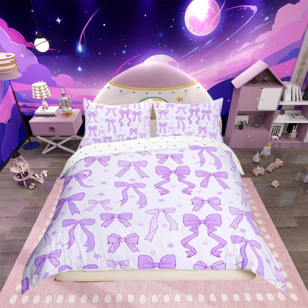 Housse de couette lit double en tissu doux et respirant motif nœud papillon