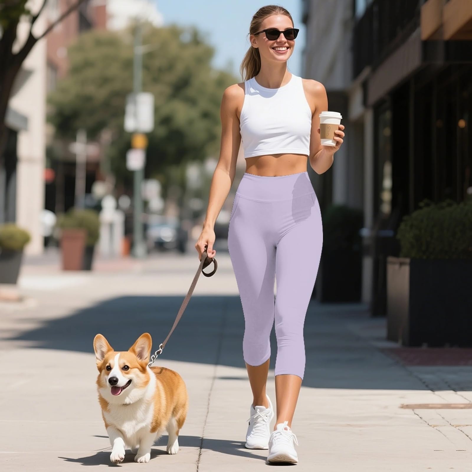 Amzbeauty Leggings deportivos para mujer, de cintura alta, con bolsillos, 3/4 de longitud, pantalones capris deportivos para yoga