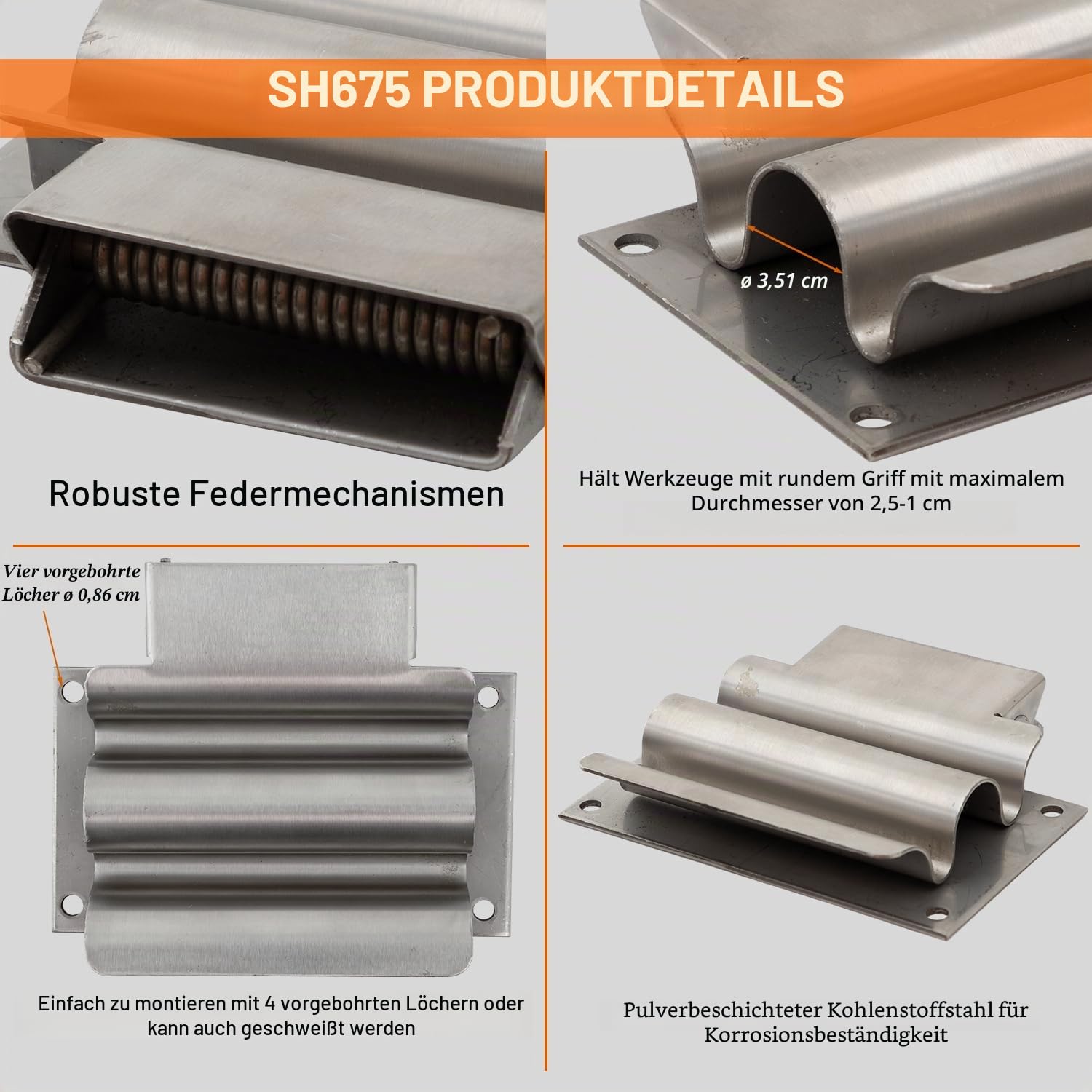 Buyers Products, SH675SS, Handwerkzeughalter für geschlossene städtische Landschaftsgestaltung oder Muldenkipper, Anhänger, Garagen- oder Schuppenwände, hält Handwerkzeuge, Ideal für Schaufeln, Rechen