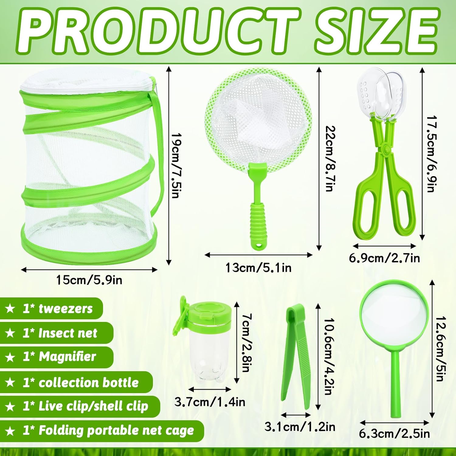 DECYOOL 7 Piece Insect Catcher Kit, Complete Explorer Set with Storage Box, Outdoor Butterfly Catching for Nature Exploration Camping Adventure