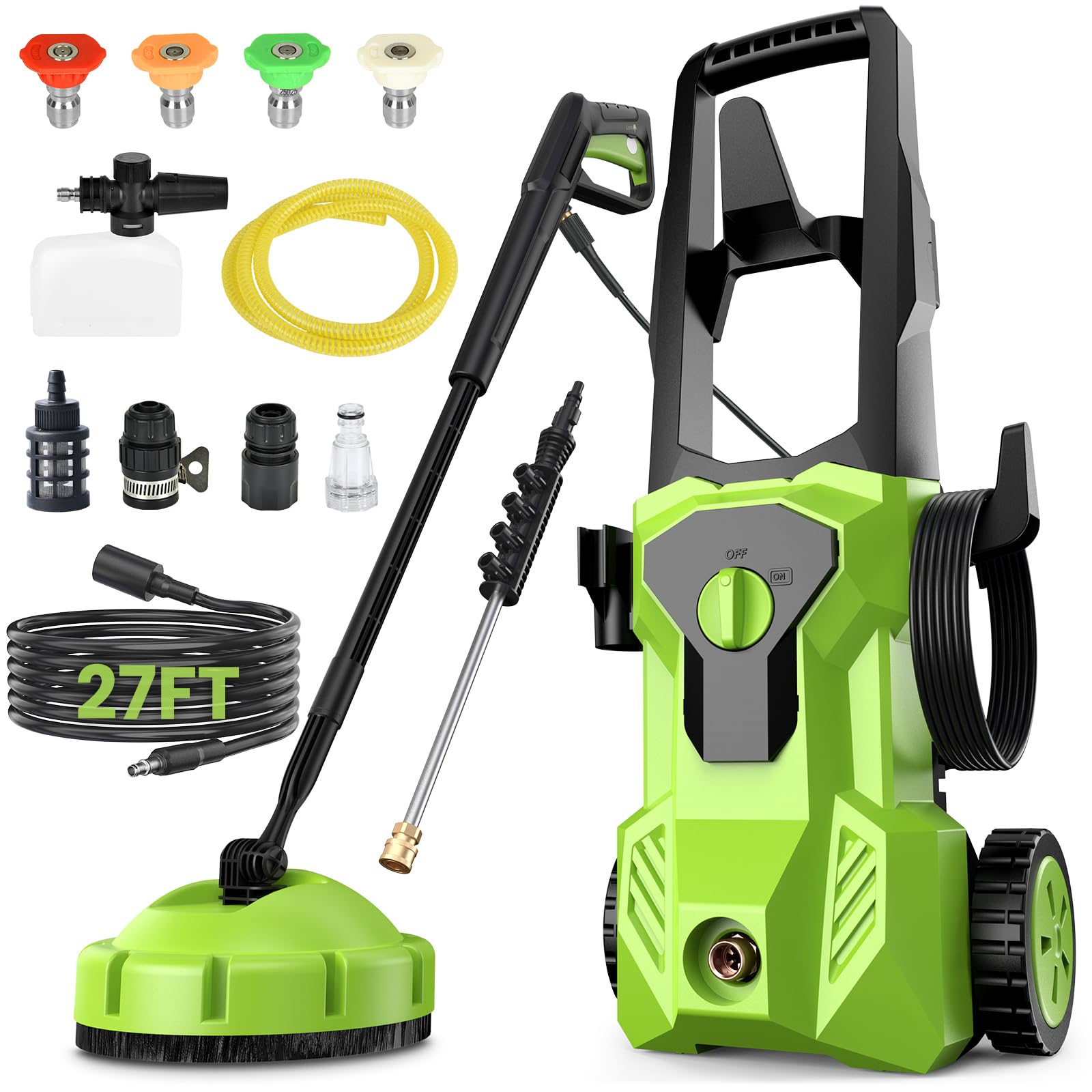 pressure washer, washer with 4 quick connect nozzles, pressure cleaning machine with foam cannon for cars/fences/driveways/patios/home cleaning