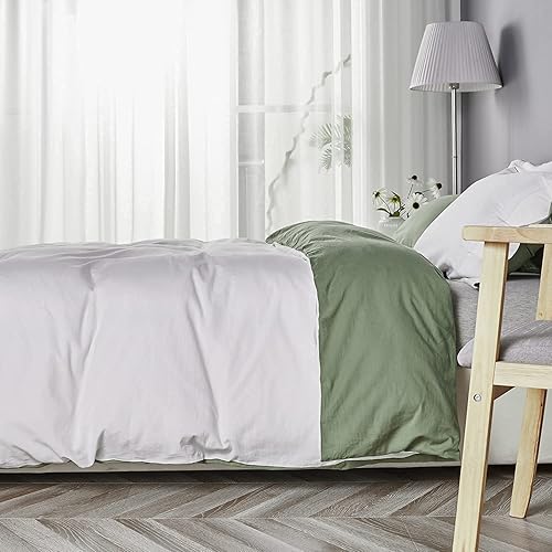 Sheets N More Funda de edredón reversible de 5 piezas, 800 hilos, 100 % algodón egipcio, funda de edredón, blanco y mose, completa (84 x 86