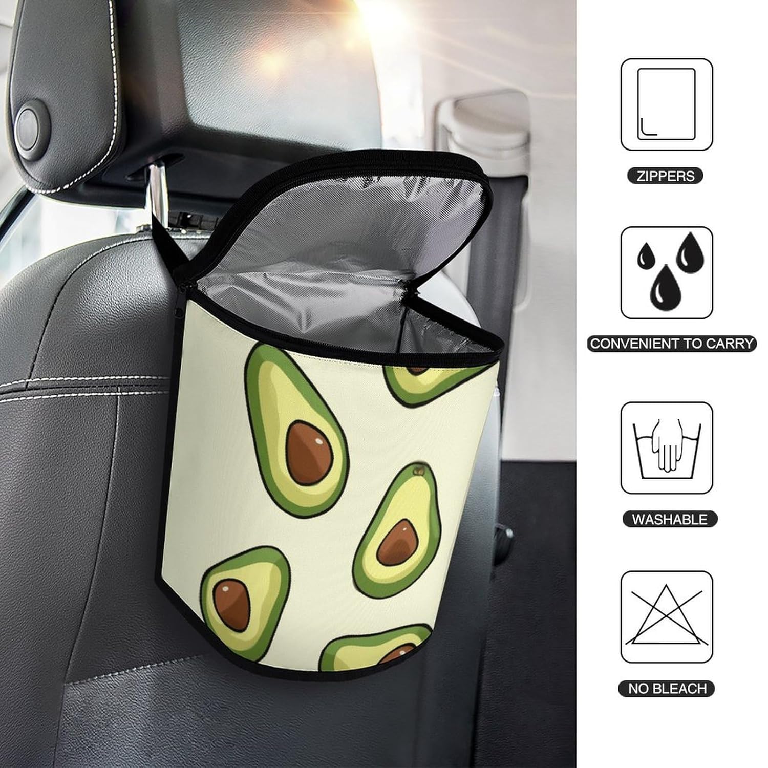 MUSM Leakproof Car Trash Can 2.5 Gallon, Durable Automotive Garbage Bag with Waterproof Liner, Pattern Trash Bag for Car, Truck, RV & Bathroom