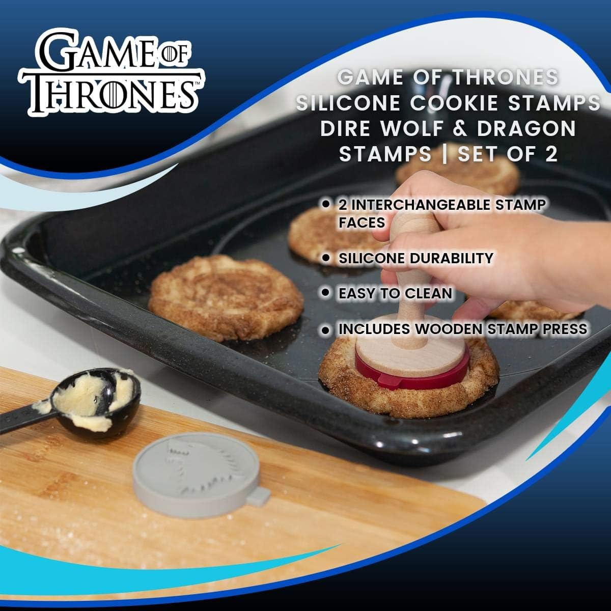 Game Of Thrones Silicone Cookie Stamps | House Stark Dire Wolf & House Targaryen Dragon Emblems | Interchangeable Set Of 2