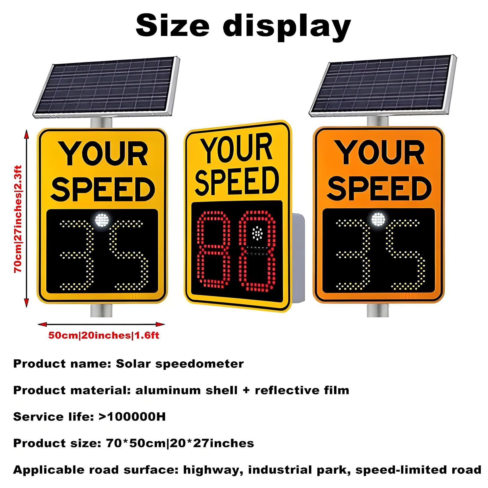 Señal de límite de velocidad de radar con energía solar, 20 x 27 pulgadas, pantalla LED para carreteras y carreteras de velocidad limitada, señal de retroalimentación de radar