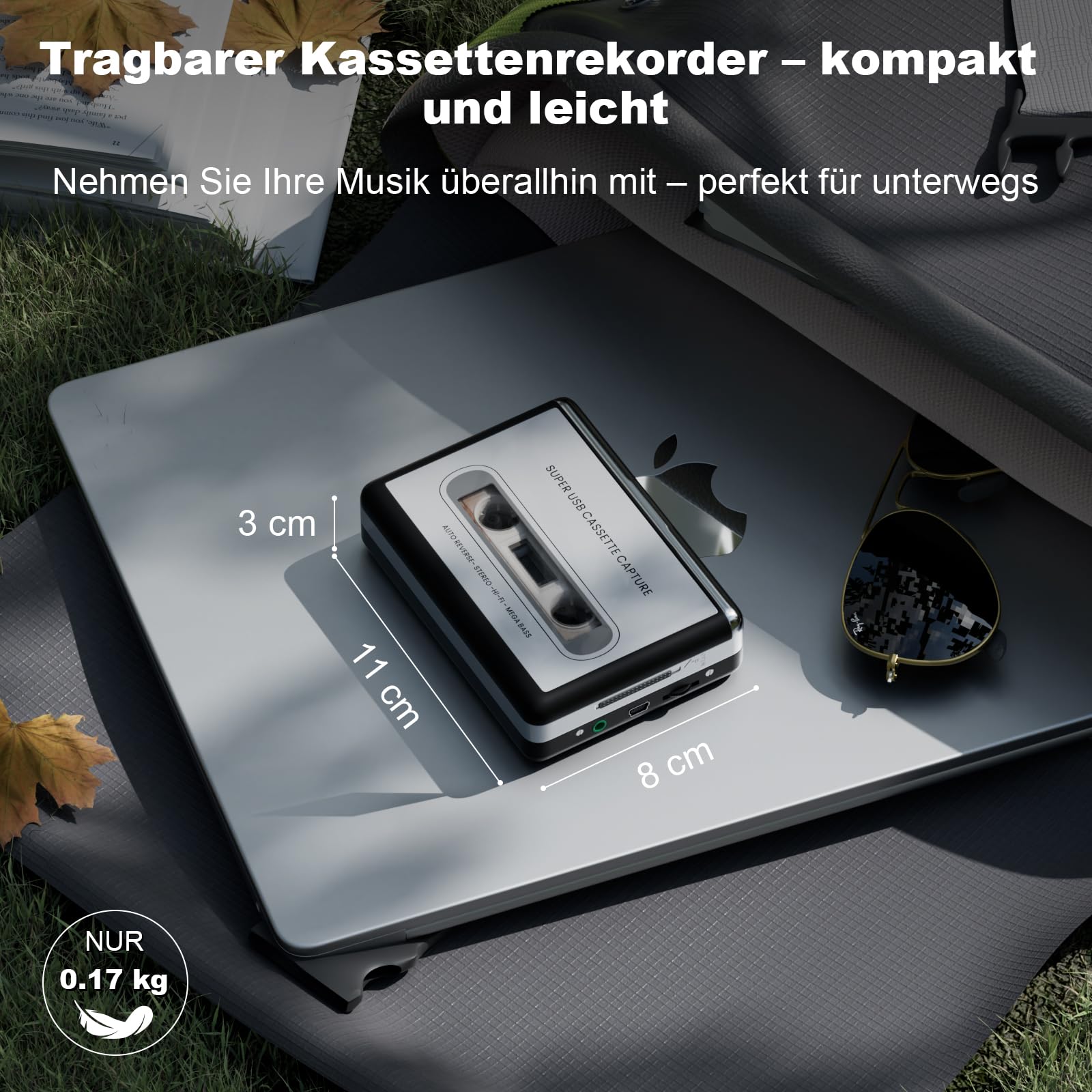 Reshow Kassettenrekorder – Tragbarer Kassettenrekorder, der MP3-Audiodateien über USB aufzeichnet – Konvertiert Kassetten für den iPod – Kompatibel mit Laptops und PCs Format-Silber