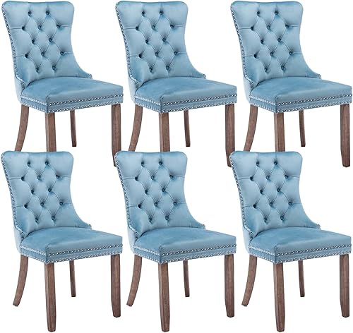 Miniatura 52 de Juego de 4 sillas de comedor de terciopelo beige, sillas tapizadas modernas para comedor con respaldo capitoné y acentos de madera, patas curvas de