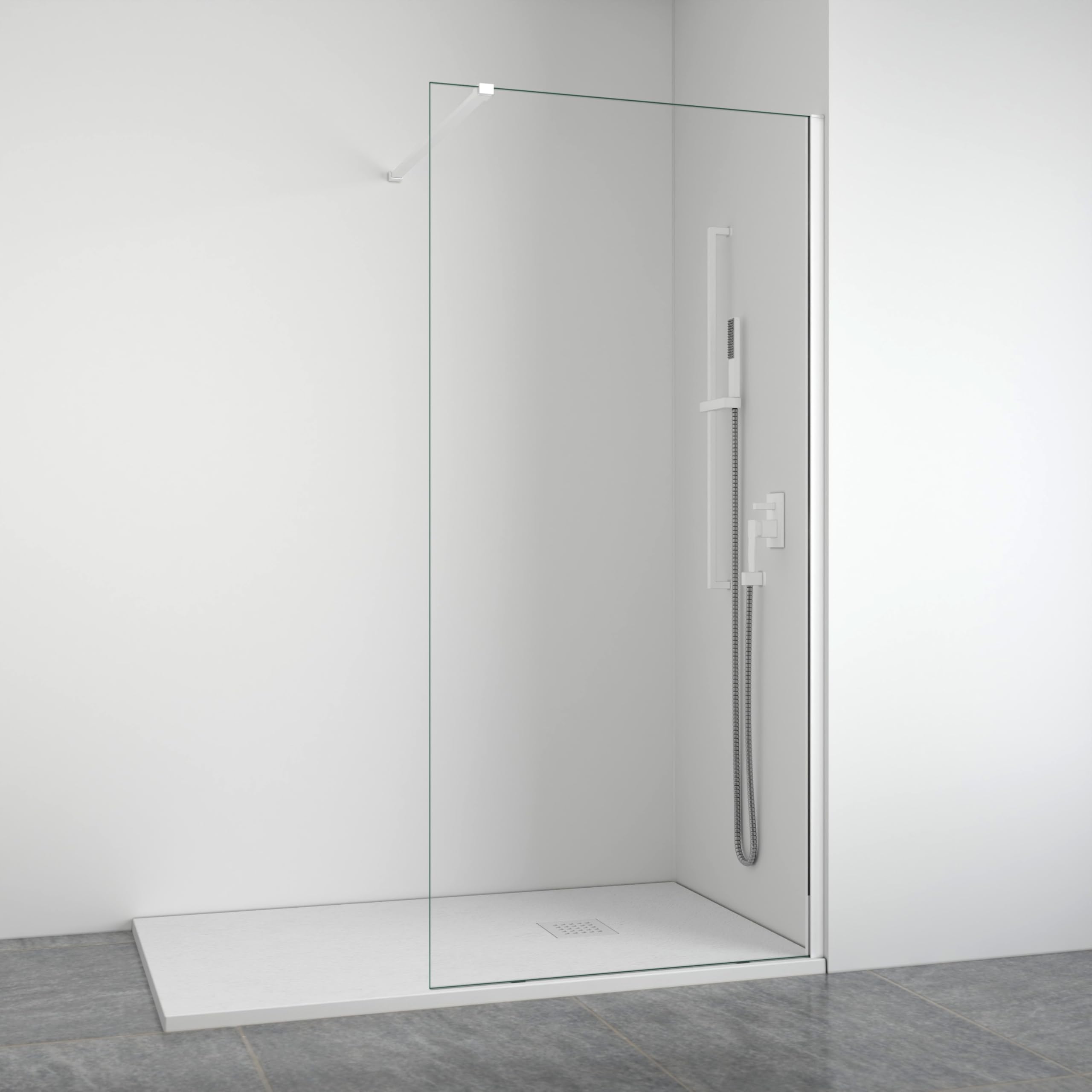BELLOBATH - Mampara de ducha frontal panel fijo - Transparente - Cristal templado 8 mm Antical en ambas caras - Perfilería Blanca - Ancho Adaptable 98-​100 - Alto 195