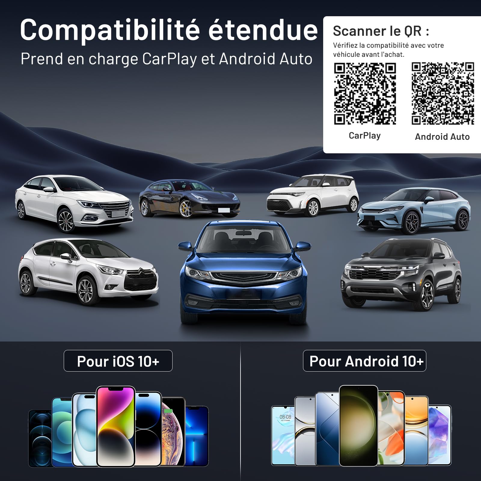 BEVA Adaptateur CarPlay & Android Auto sans Fil 2 en 1 | Mise à niveau 2026, iOS 10+/Android 10+, USB A/C Plug & Play, Pas de latence, Mini & Stable