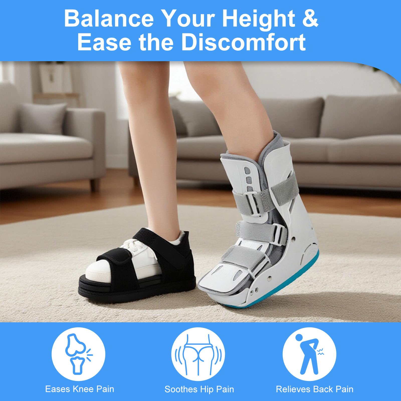 Beinlängenausgleich für Walking Boot & Gipsstiefel, Ergonomische Schuherhöhung für Damen & Herren, Verstellbarer Shoe Balancer zur Vermeidung von Beckenschiefstand, Links & Rechts (M)