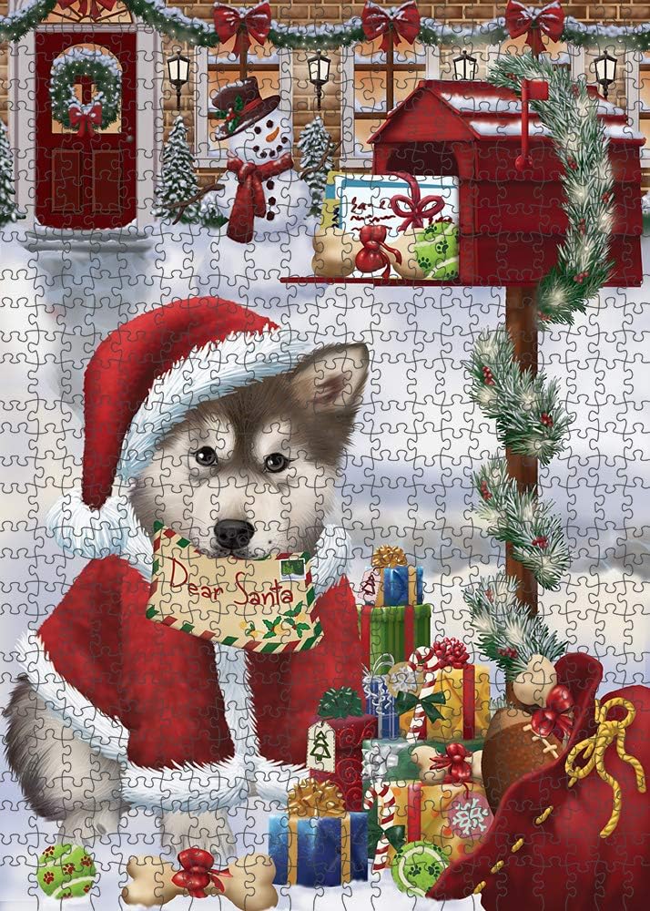 Dear Santa Mailbox Christmas Alaskan Malamute Dog Jigsaw Puzzle for Adults - Animal Printed Interlocking Puzzle Game Artwork - Gift for Dog Lover's -1000 Pcs 29.5"x19.7", PZLE55462
