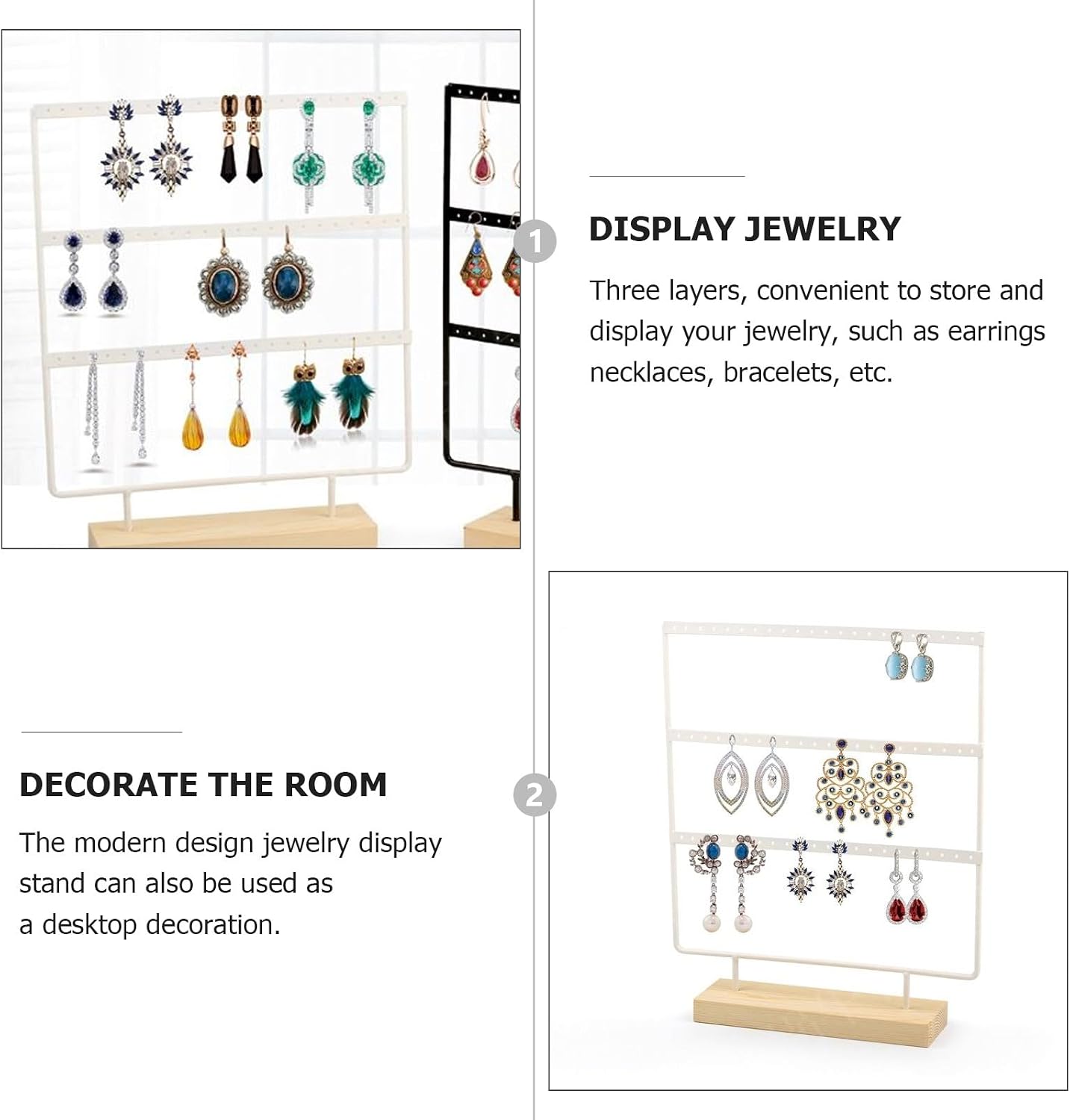 White Iron Wood Three Layer Jewelry Display Stand for Shops image 3