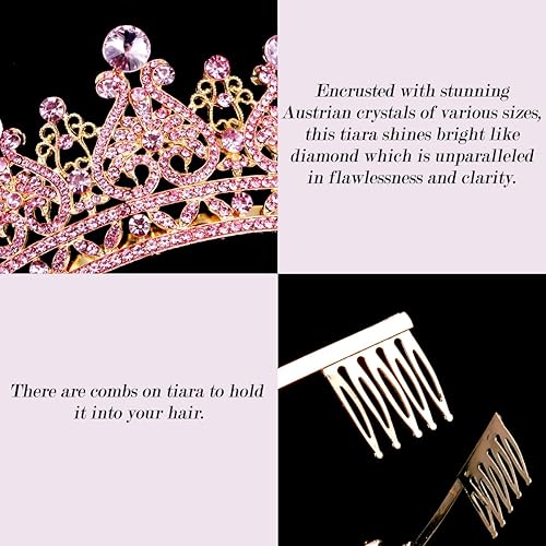Miniatura 7 de TOBATOBA Tiaras y coronas de cristal para mujeres y niñas, tiara de princesa con diamantes de imitación, corona de reina real, tiaras de boda para