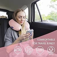 Vista 3 de Fabuday Memory Foam Neck Pillows for Travel - Airplane Pillows for Sleeping with Attachable Snap Strap Soft Washable Cover, Flight Pillow for Pink