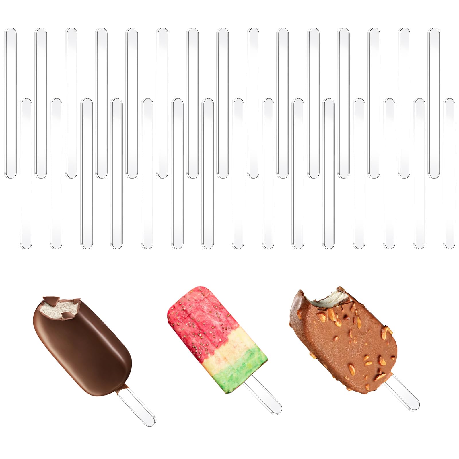 AHQiZFX 30 Pcs 4.5 Inch Acrylic Sticks, Reusable Cakesicle Sticks, Ice Cream Sticks, Cake Molds, Mini Ice Cream Sticks, Cake Sticks for Homemade Ice Cream, Cakes, Desserts, DIY Art (Transparent)
