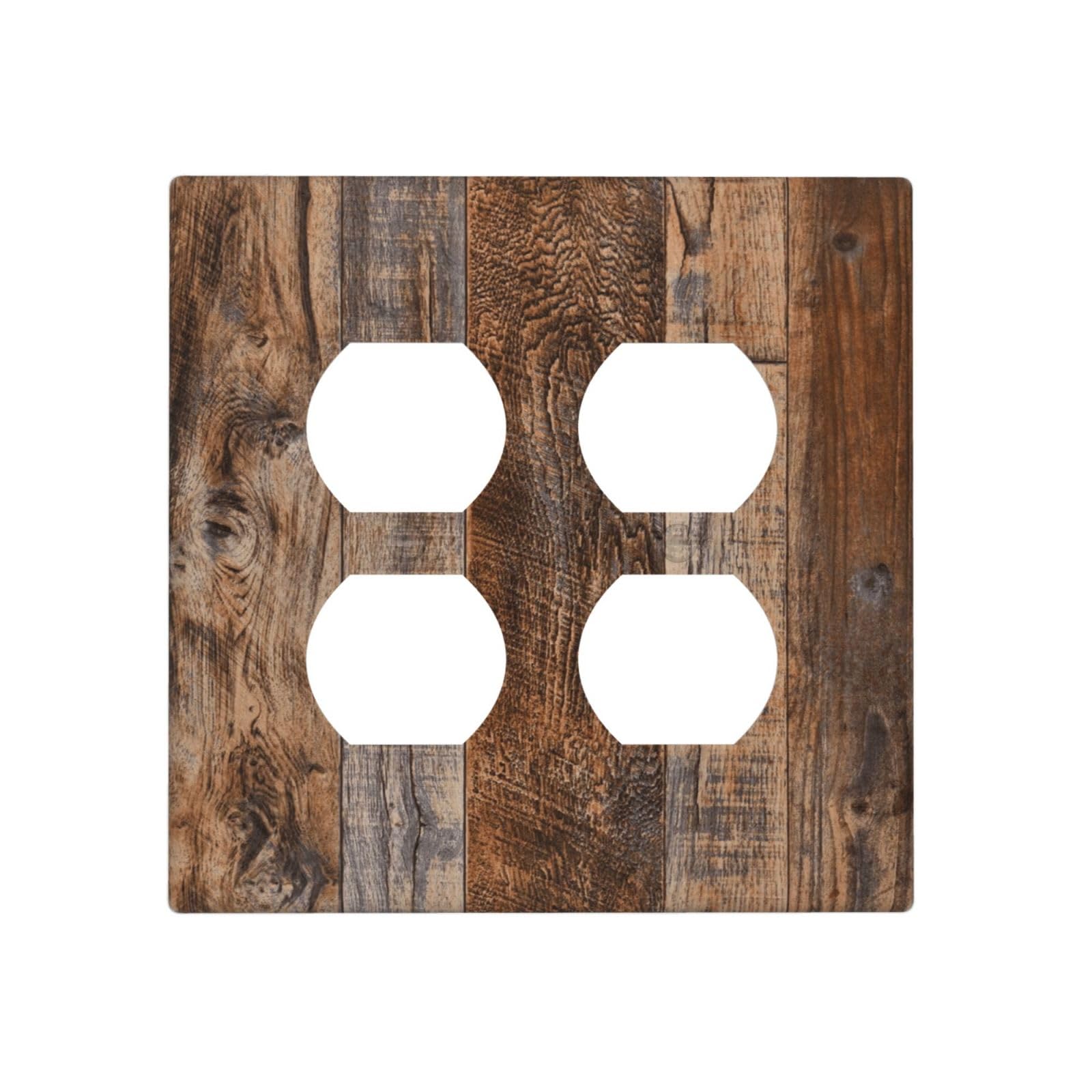 Country Distressed Vintage Wood Wooden 2 Gang 2 Duplex Combination Light Switch Cover Decorative Combo Dual Device Receptacle Switch Face Wall Plate