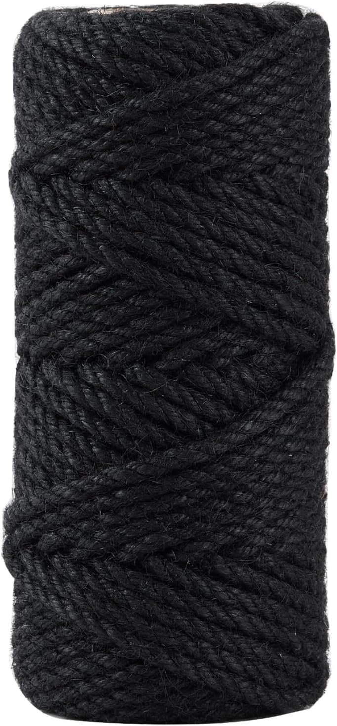 Cordel de yute natural negro de 0.197 in y 100 pies, para regalo de manualidades, proyectos de manualidades, envoltura, agrupación, embalaje, cordel