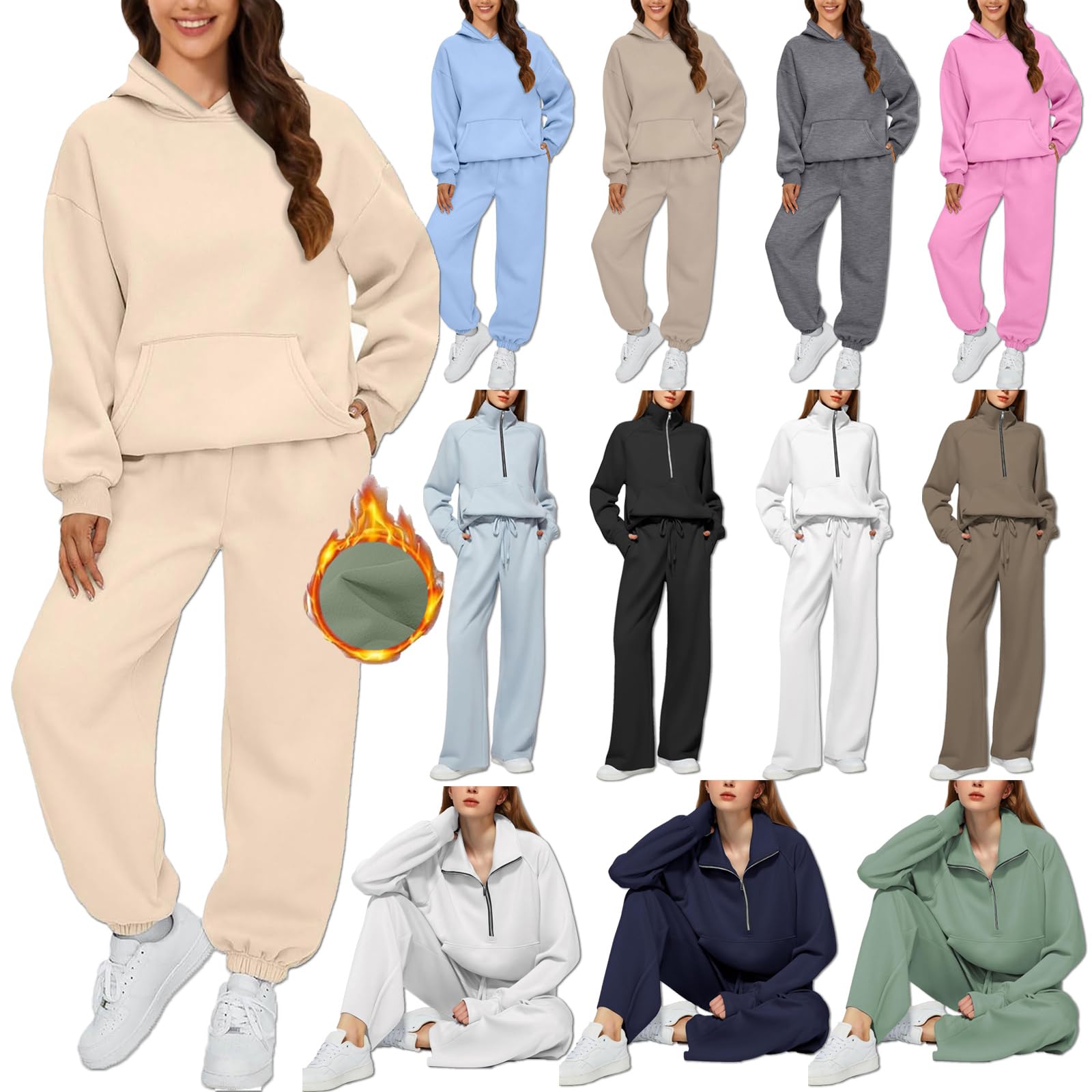 Genericknit lounge set women cozy pyjama sets clothing lounge wear girls ladies sweatshirts without hood plus size loungewear zip hoodie