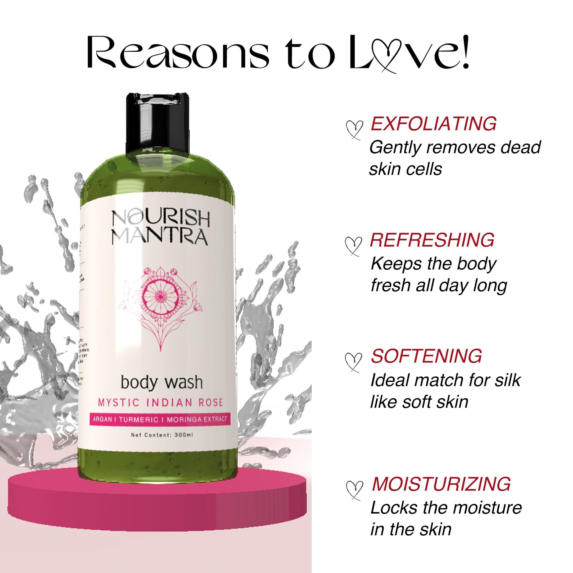 Nourish Mantra Mystic Indian Rose Exfoliating Body Wash - Image 3
