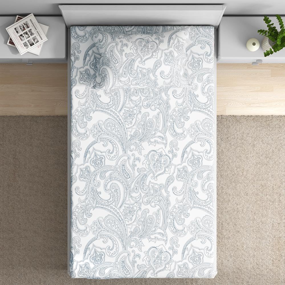 Wakefit 100% Cotton 200 TC Flat Printed Bedsheet, Paisley Single Size (90x60 inches) / (2.29m*1.52m) with 1 Pillow Cover Paisley, Single