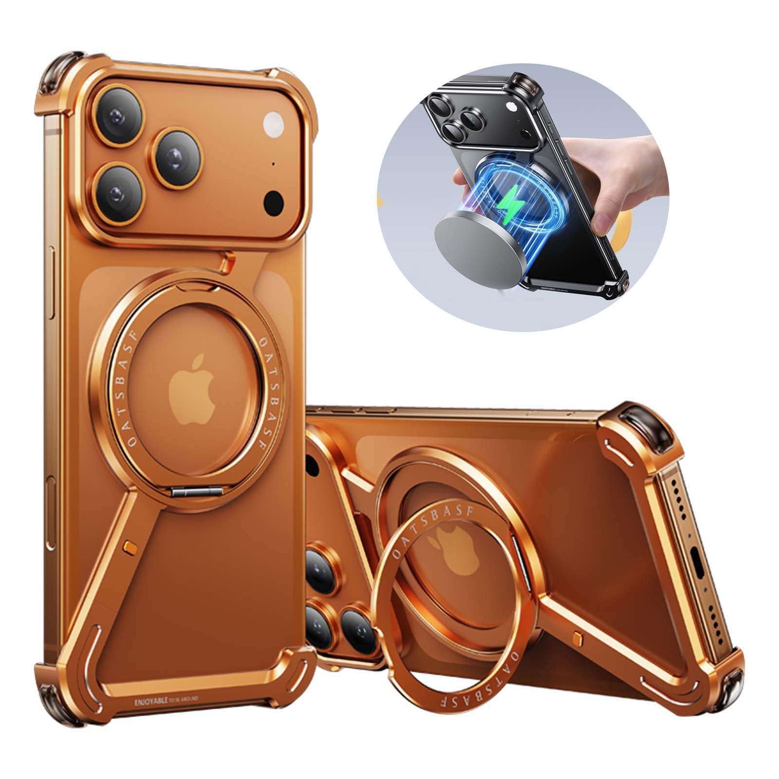 Coque compatible avec iPhone 14 Pro (couleur : noir) étui arrière de luxe avec anneau magnétique en métal