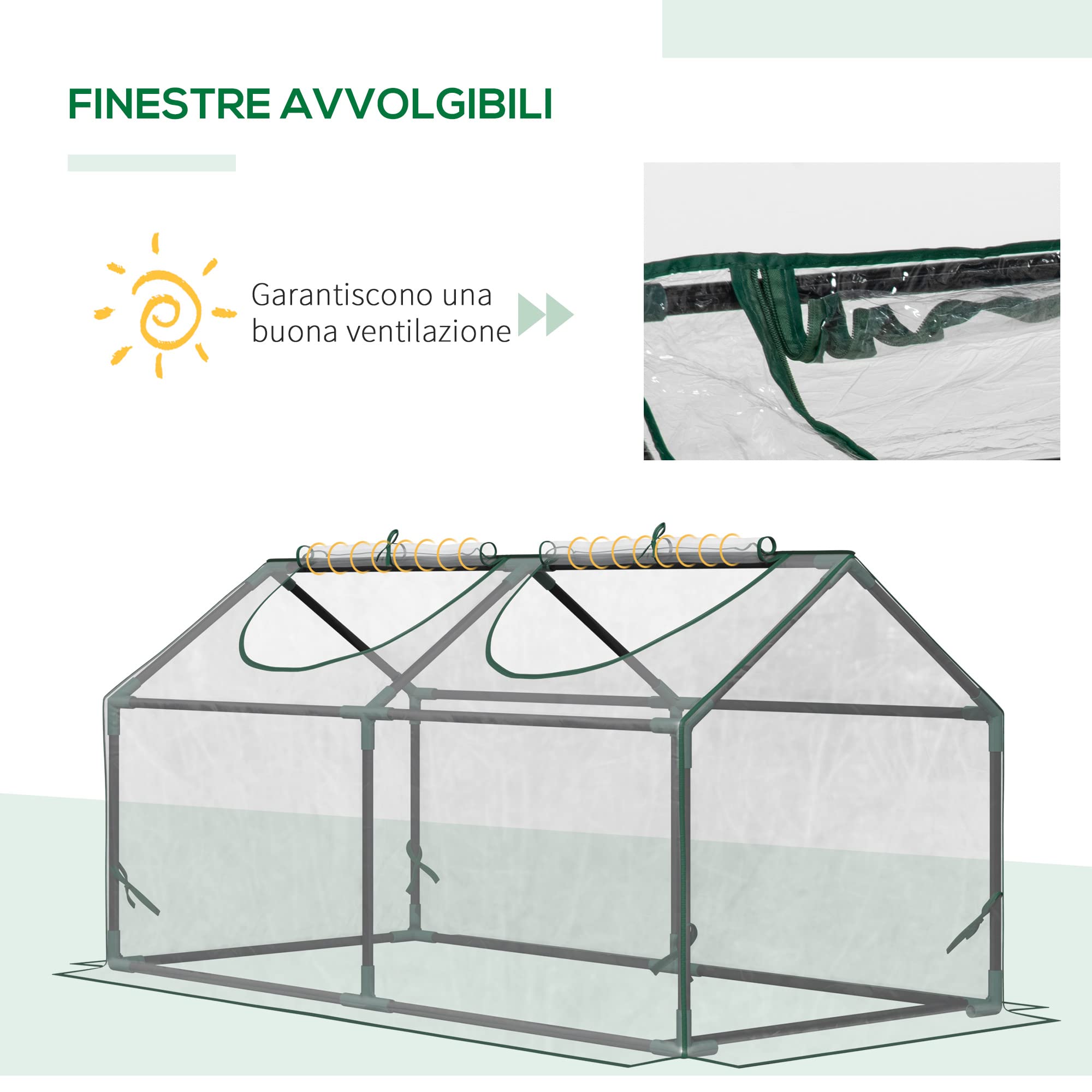 Outsunny Mini Serra da Giardino con 2 Finestre Avvolgibili e Copertura PVC Anti-UV, 120x60x60cm, Trasparente
