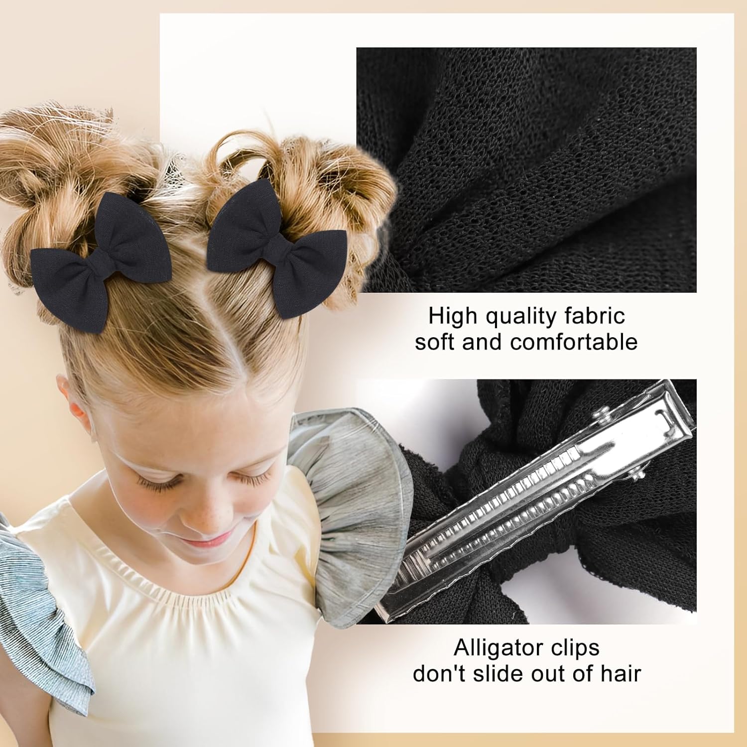 Baby Girls Hair 3'' Bows Clips Set Handmade Bow Hair Clips Hair Accessories Alligator Clip for Babies Infant Toddlers Little Kids 6 PCS Black White Beige - Image 5
