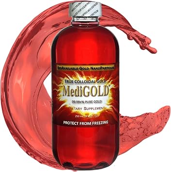 MediGOLD True Colloidal Gold AuNP Nutritional Supplement - 250 mL in Clear Plastic Bottle