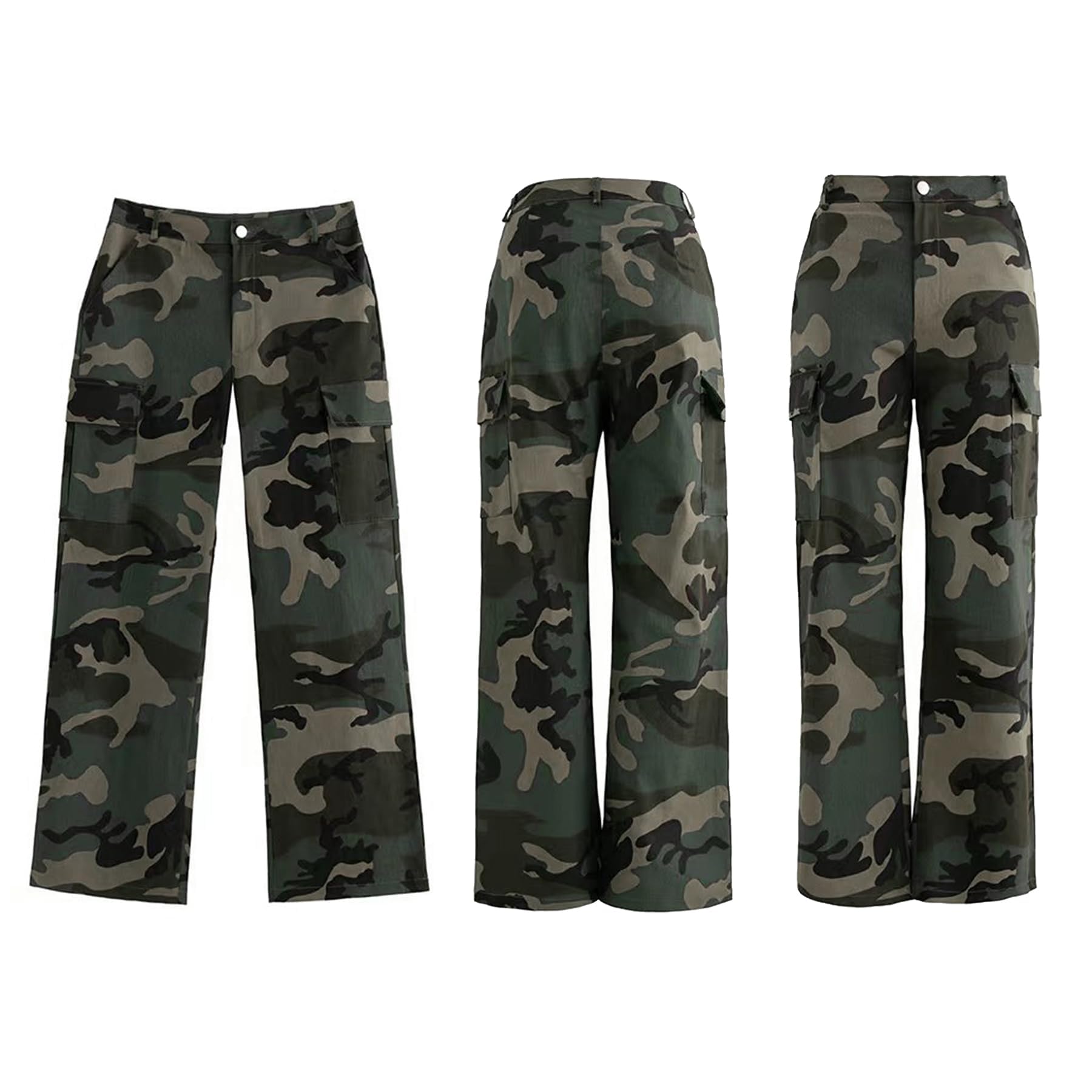 Vakkest Women's Oversized Camo Cargo Pants Jogger Trousers Workout Sweatpants Camouflage Army Fatigue with Pockets