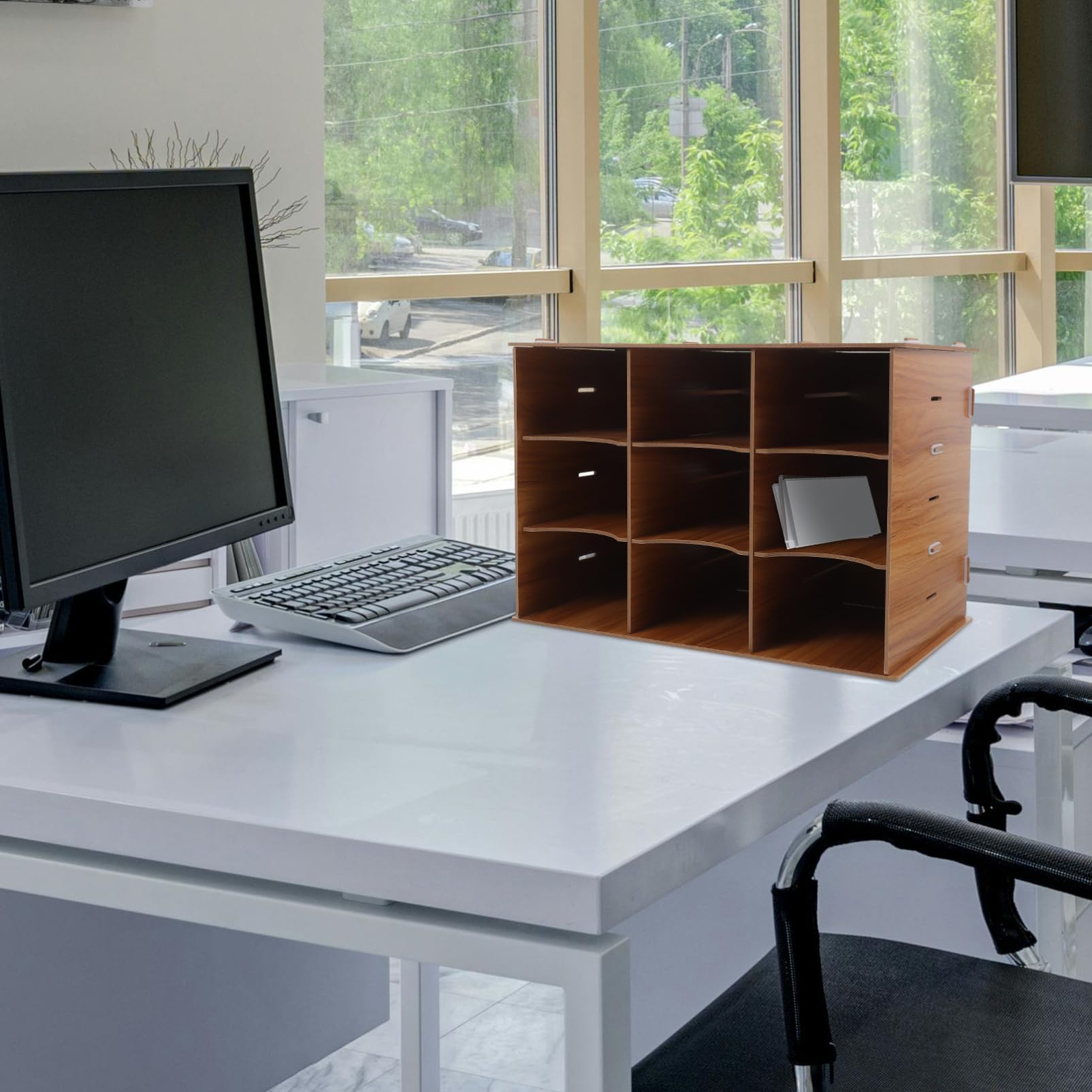 Boîte de Rangement de Bureau Boîte de Classement de Bureau en Bois Design Compartimenté Structure Solide Organisateur Multifonctionnel et École