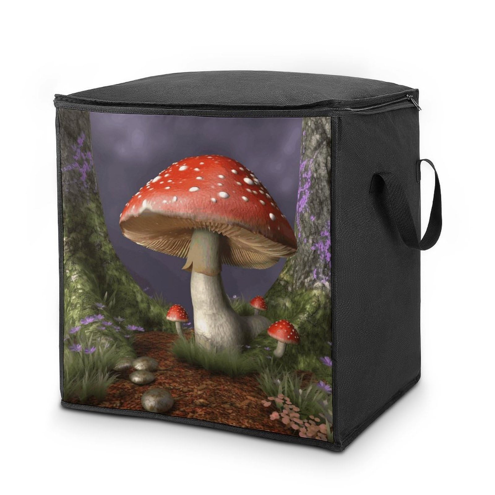 70L Mushroom Storage Bag With Zipper Closet Organizers with Handle for Home Storage Organizer for Blankets Quilts Clothes Comforter Bedding And Pillows