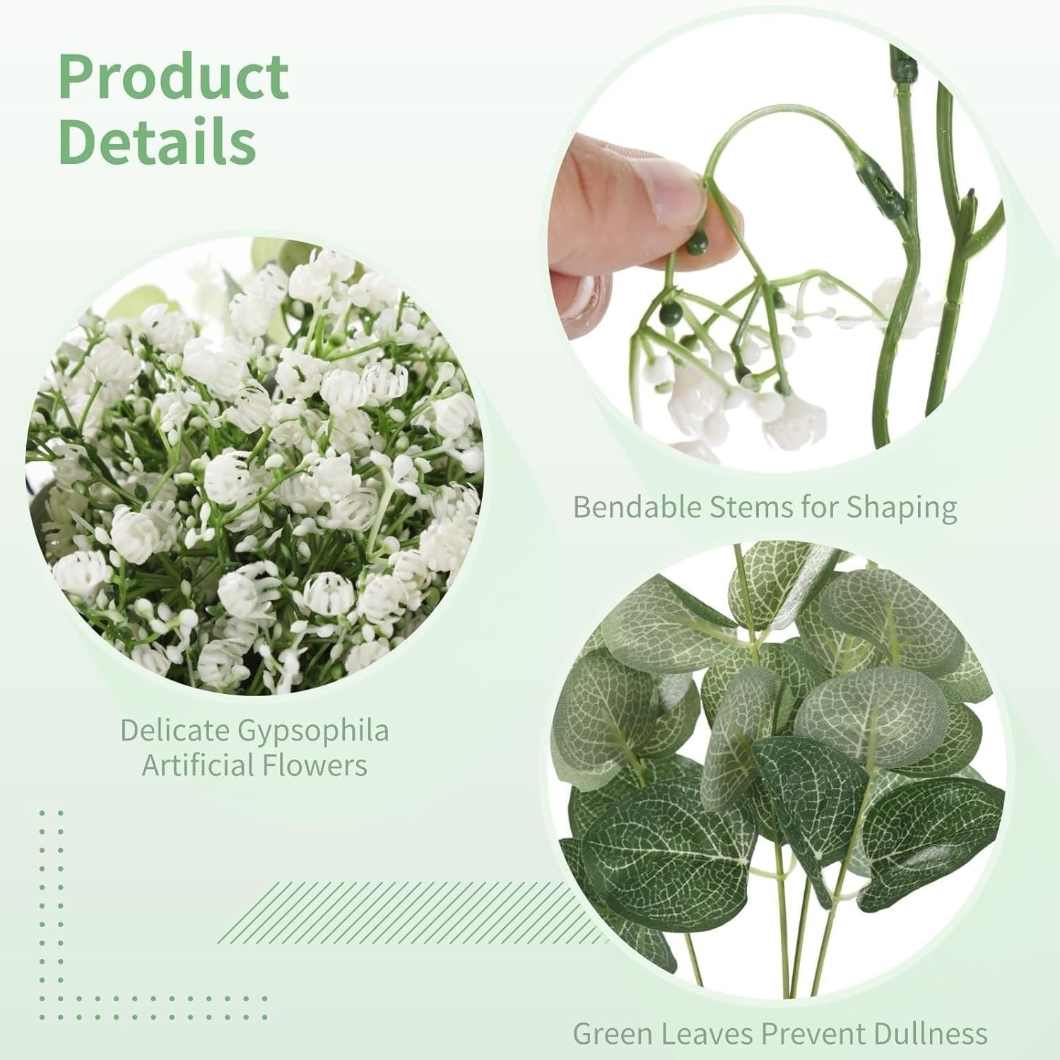 100 Pcs Mixed Artificial Greenery Set, Fake Gypsophila & Eucalyptus for DIY Wedding Bridal Bouquet