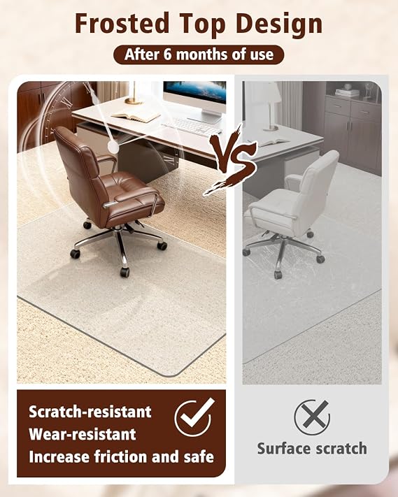 Soimeat Hard Frosted Office Chair Mat for High Pile Carpet & Hardwood Floor