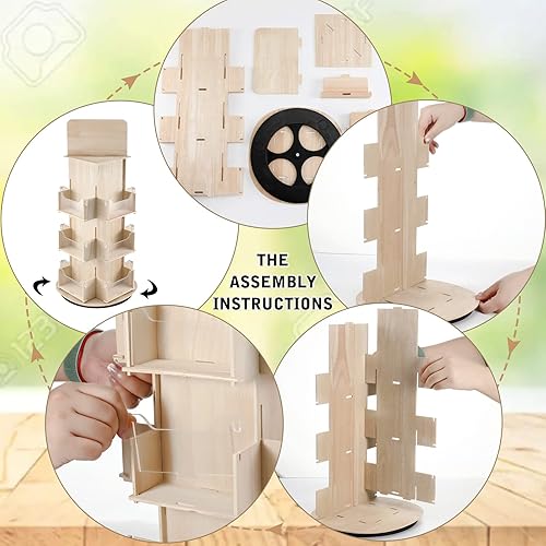 Miniatura 3 de Soporte de exhibición giratorio de madera de 3 niveles, estante giratorio de 4 lados, soporte de exhibición giratorio de 360 grados para ferias