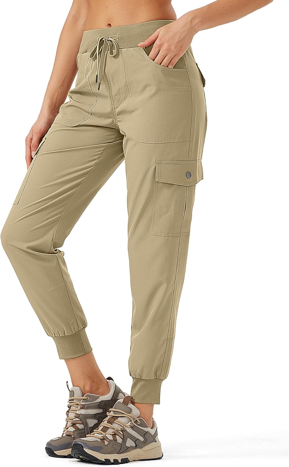 ZUTY Women's Hiking Cargo Joggers Lightweight Outdoor Quick Dry Casual Pants Travel Sweatpants Elastic Waist Button Pockets