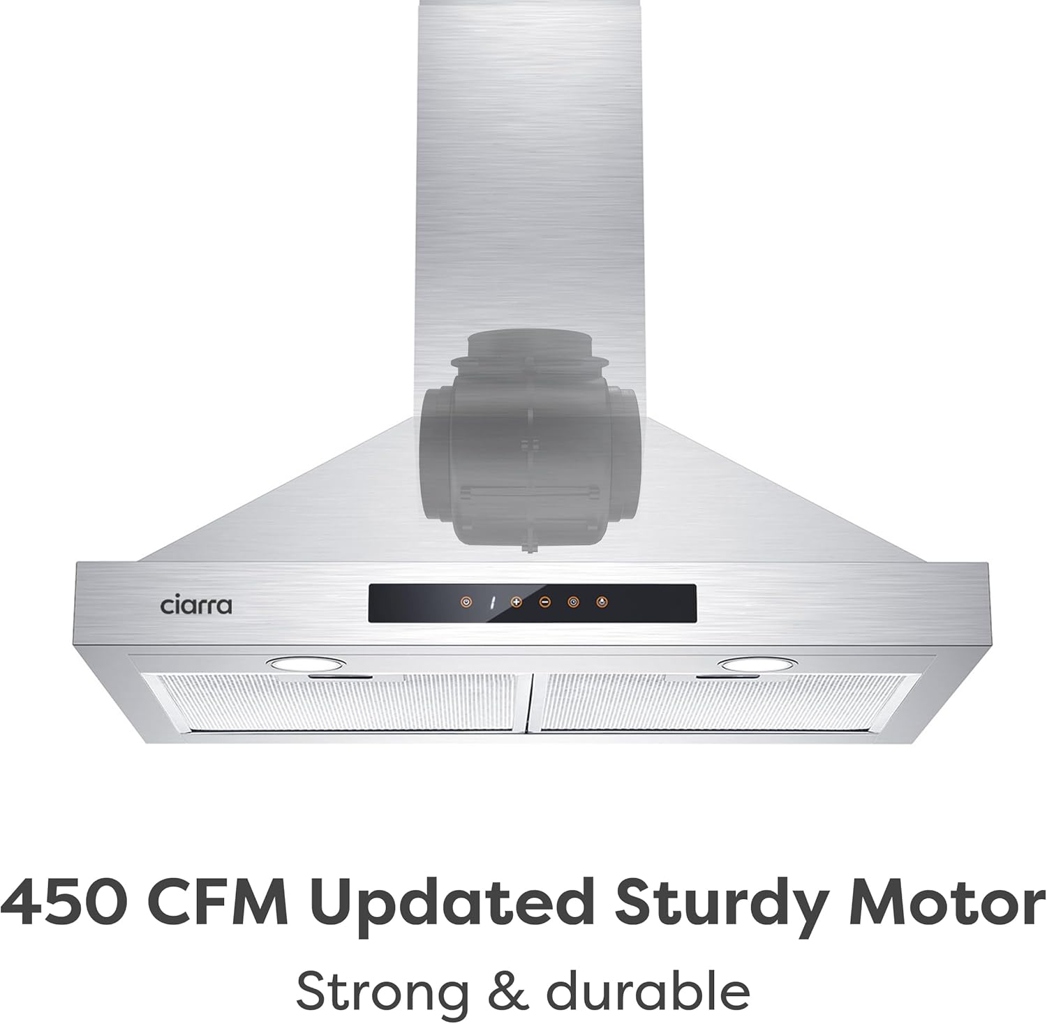 CIARRA Wall Mount Range Hood 30 inch 450 CFM Ducted Convertible Ductless Range Hood Vent in Stainless Steel CAS75308