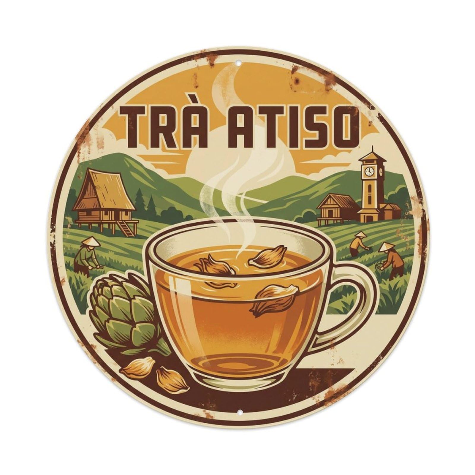 Tea Cup Southeast Asian Infusion Bar Market Travel Metal Tin Sign