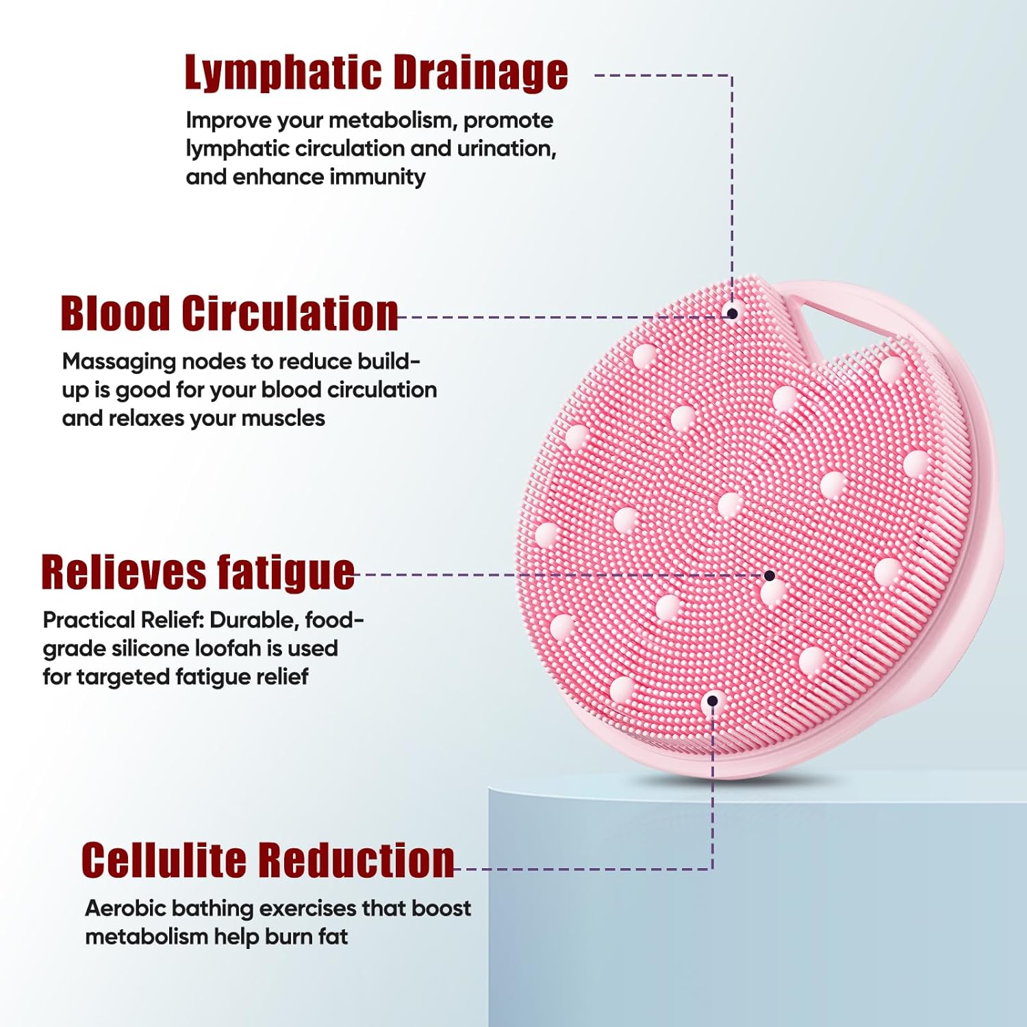 New Upgrade - Silicone Body Scrubber, Anti Zinc Infused - Heavy Nodes, Multifunctional Silicone Loofah for Humid Environment, Shower, Exfoliating, Lymphatic Drainage, Blood Circulation - Pink - Image 4