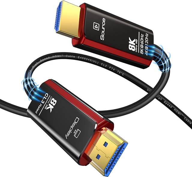 DGHUMEN,8K Fiber Optic Hdmi 2.1 Cable 15M CL3,Supports 8K@60Hz 4K@120Hz Ultra High Speed 48Gbps Dynamic HDR, eARC,ARR, Dolby Atmos, Compatible with PS5, Xbox Series X, UHD TV